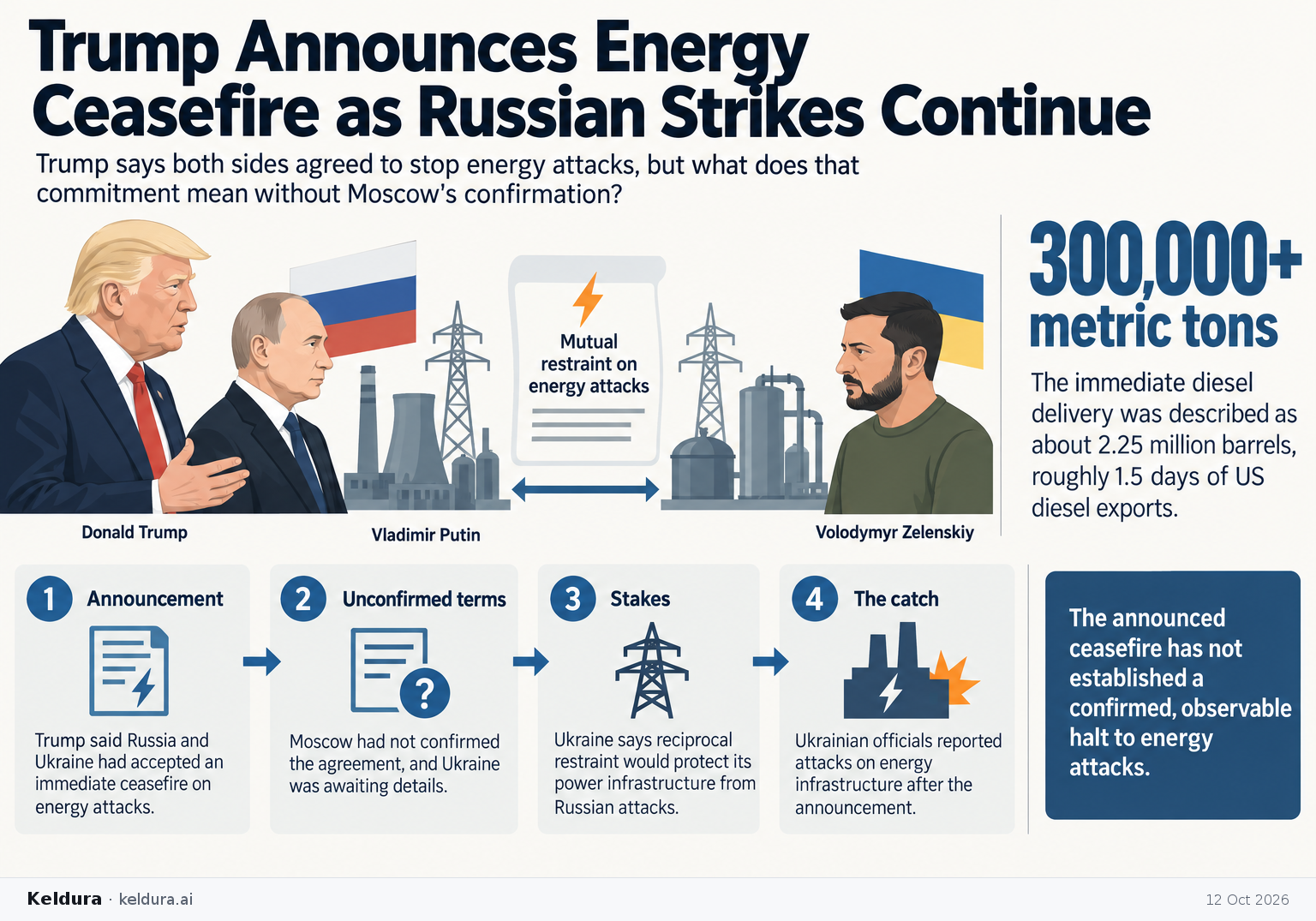 Visual Cheatsheet Version A for Trump Announces Energy Ceasefire as Russian Strikes Continue. Full text follows for assistive technology.