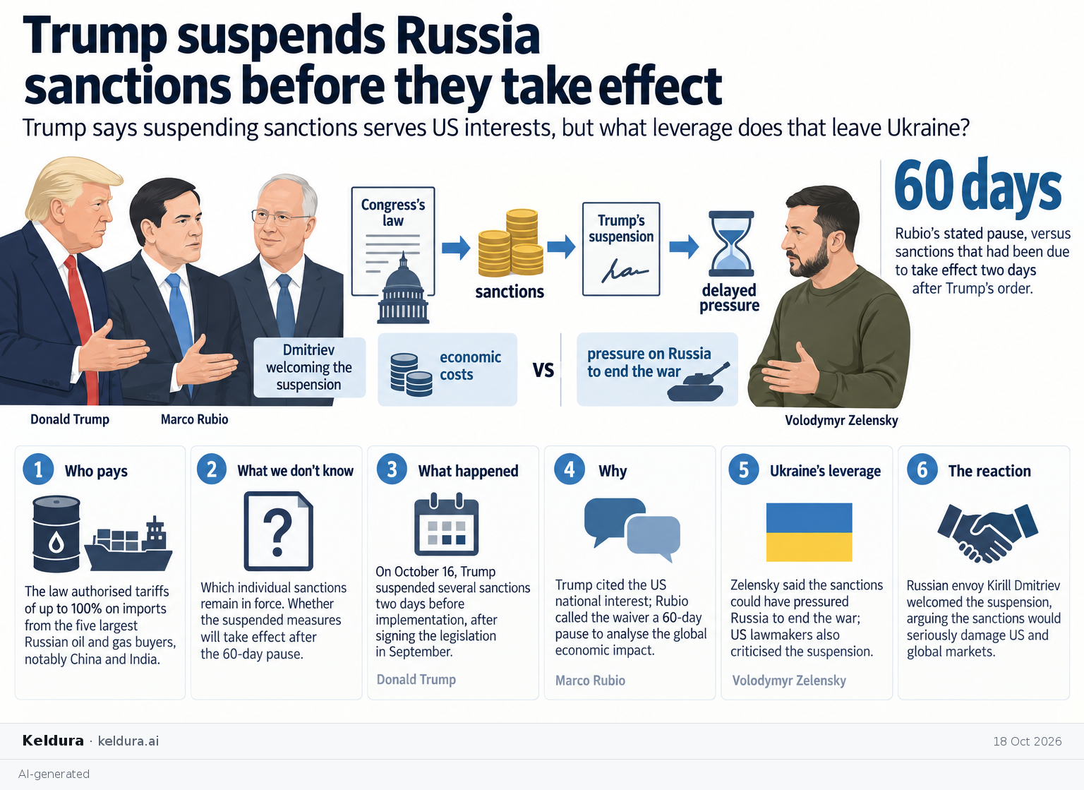 Visual Cheatsheet Version A for Trump suspends Russia sanctions before they take effect. Full text follows for assistive technology.