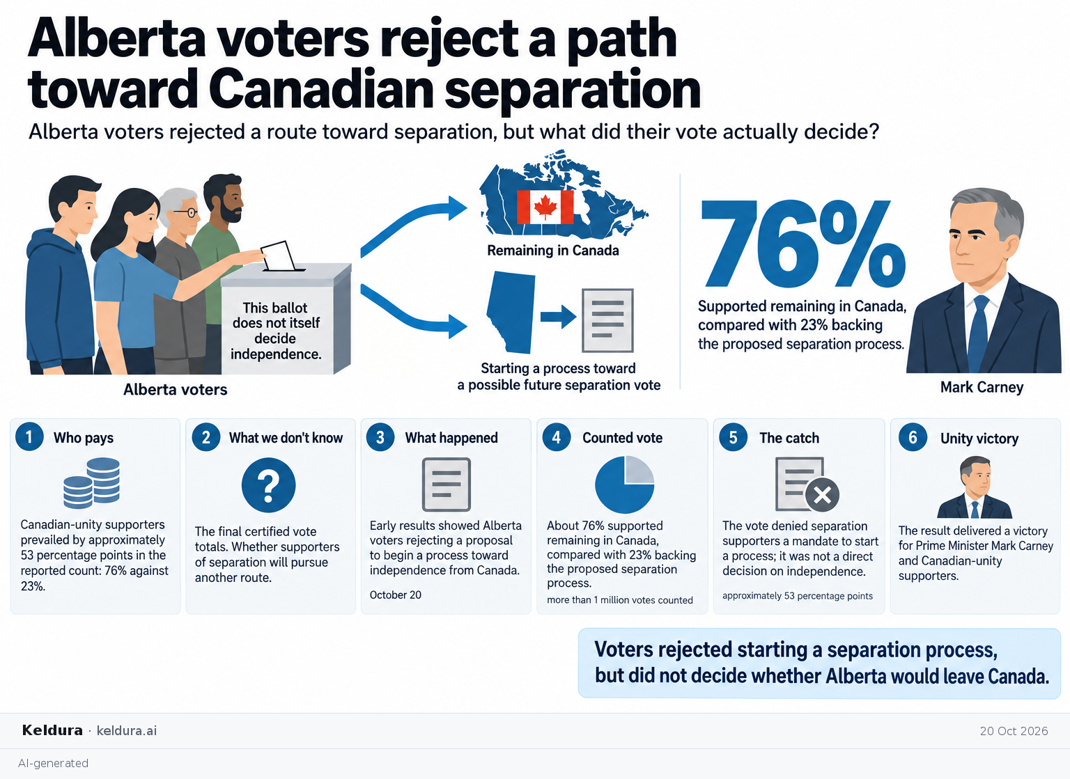 Visual Cheatsheet Version A for Alberta voters reject a path toward Canadian separation. Full text follows for assistive technology.