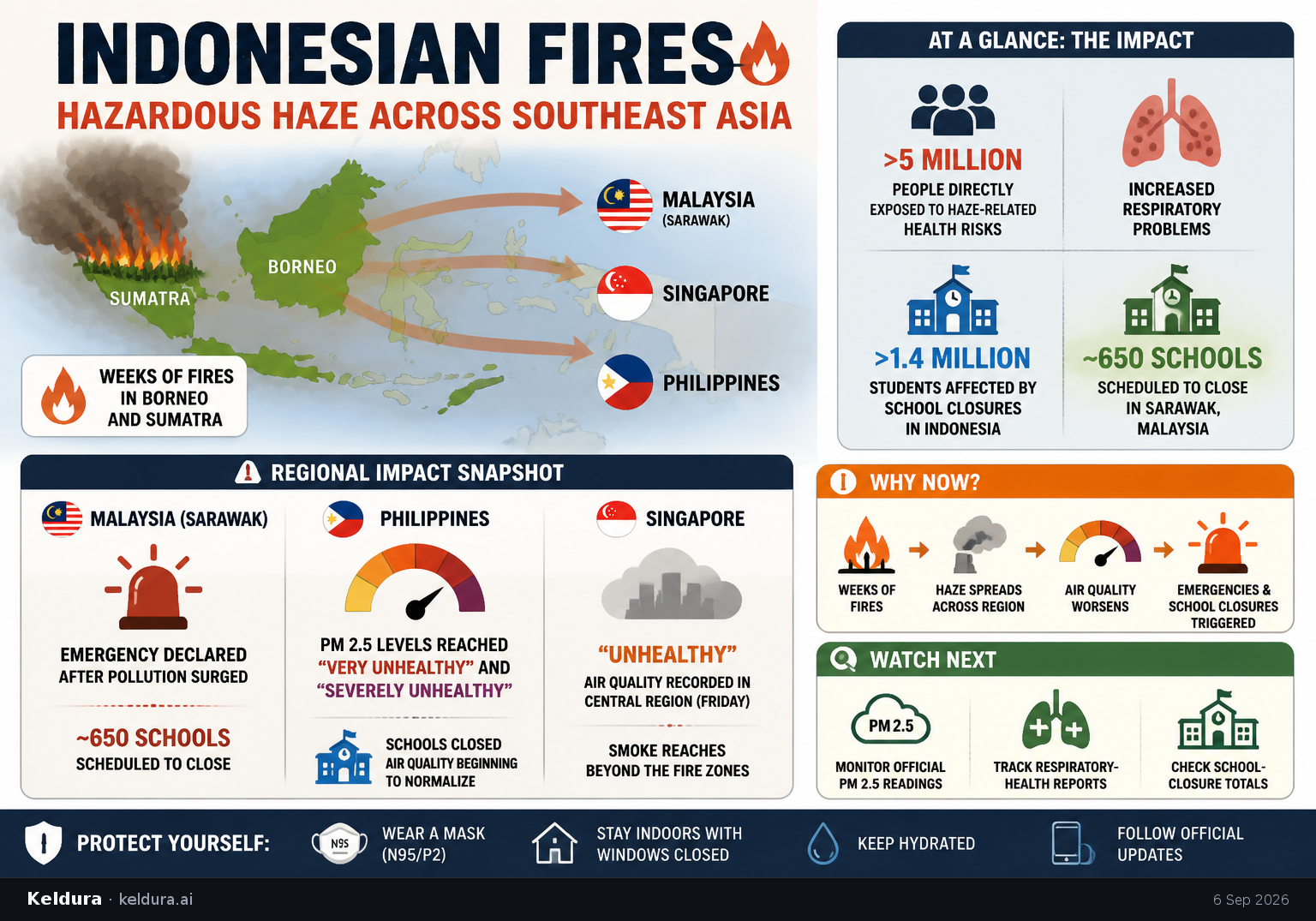 Visual Cheatsheet Version A for Indonesian fires spread hazardous haze across Southeast Asia [1]. Full text follows for assistive technology.