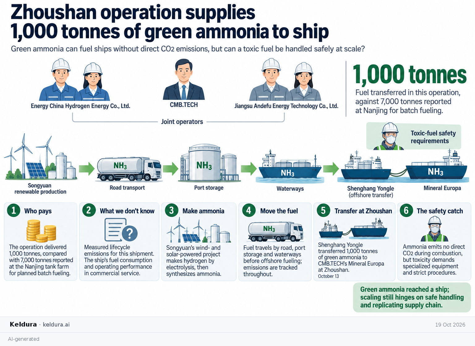 Visual Cheatsheet Version A for Zhoushan operation supplies 1,000 tonnes of green ammonia to ship. Full text follows for assistive technology.