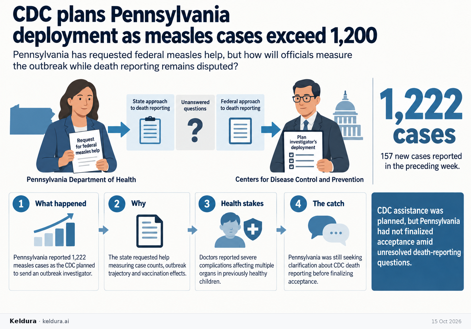 Visual Cheatsheet Version A for CDC plans Pennsylvania deployment as measles cases exceed 1,200. Full text follows for assistive technology.