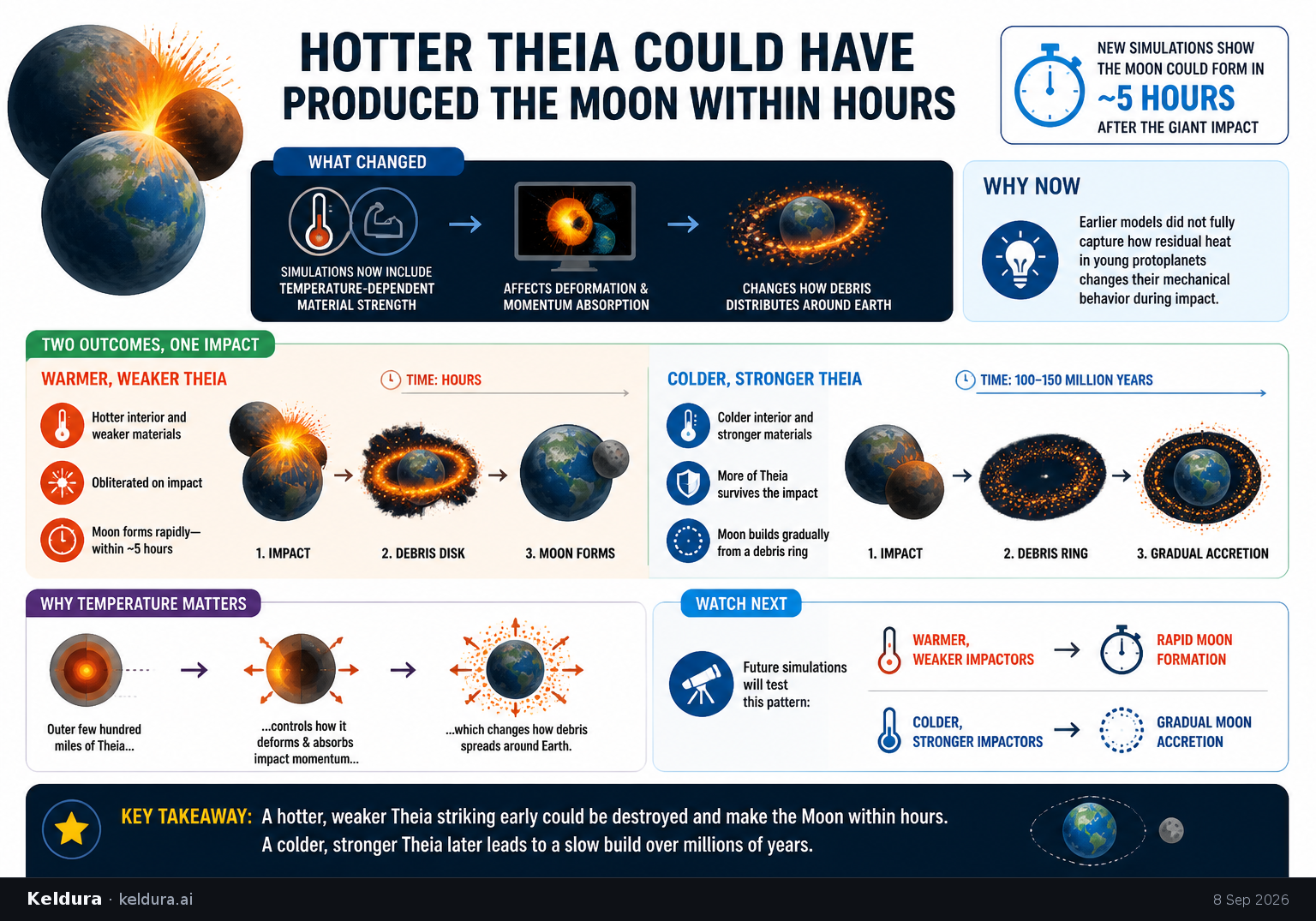 Visual Cheatsheet Version A for Hotter Theia Could Have Produced the Moon Within Hours. Full text follows for assistive technology.