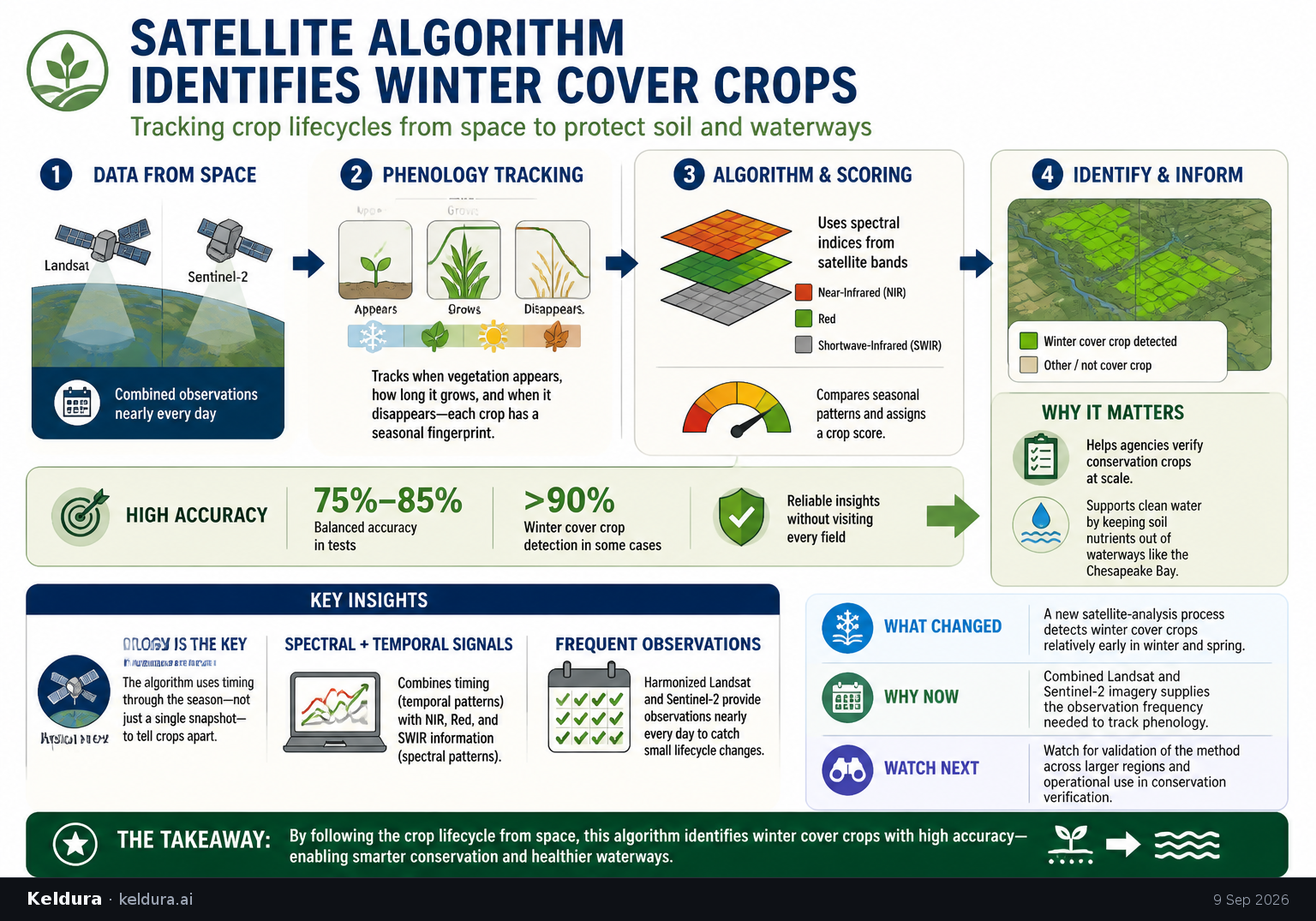 Visual Cheatsheet Version A for Satellite Algorithm Identifies Winter Cover Crops. Full text follows for assistive technology.