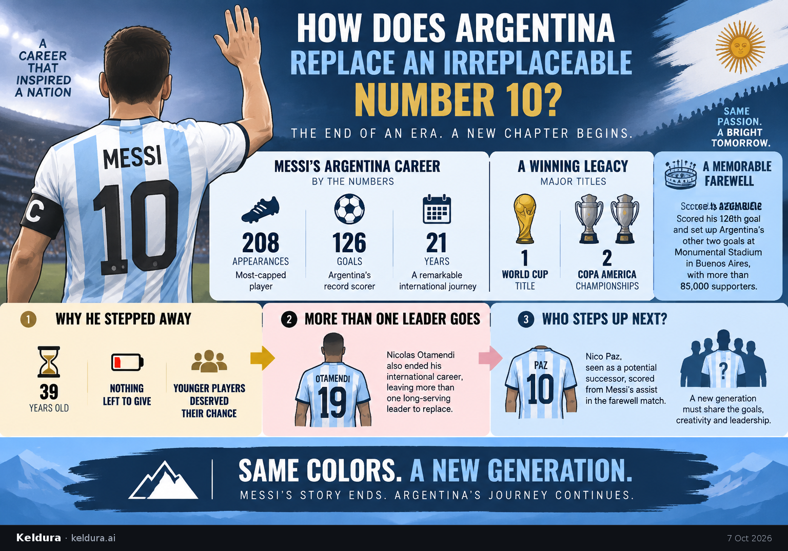 Visual Cheatsheet Version A for How does Argentina replace an irreplaceable number 10?. Full text follows for assistive technology.