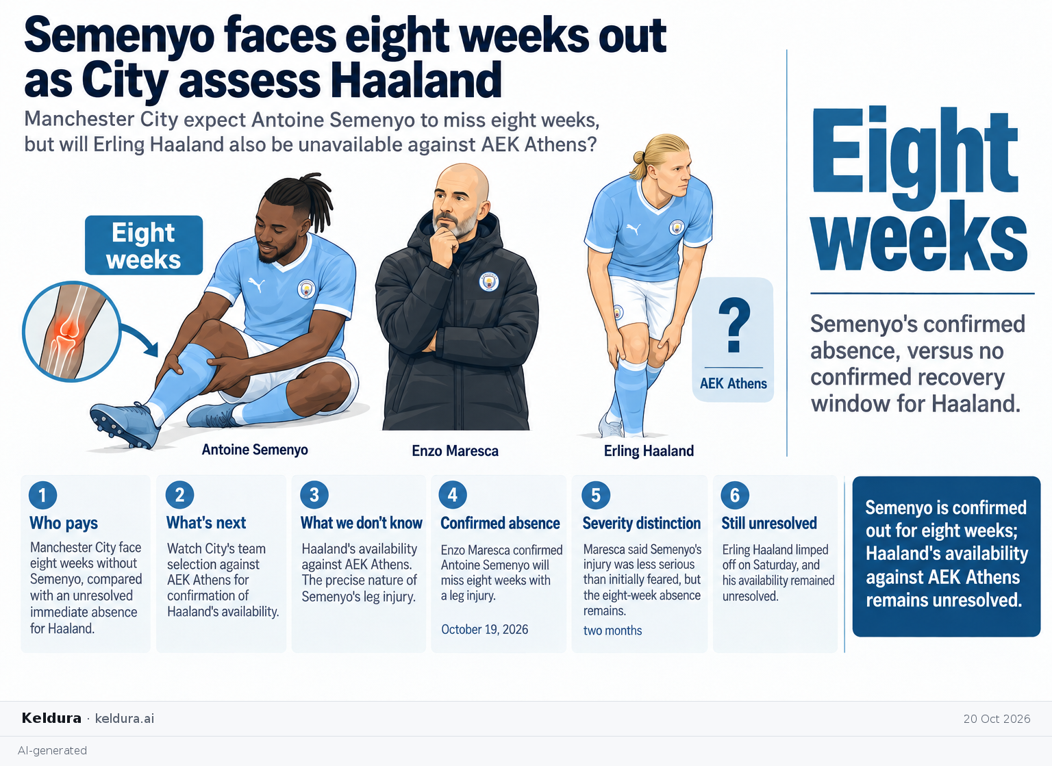 Visual Cheatsheet Version A for Semenyo faces eight weeks out as City assess Haaland. Full text follows for assistive technology.